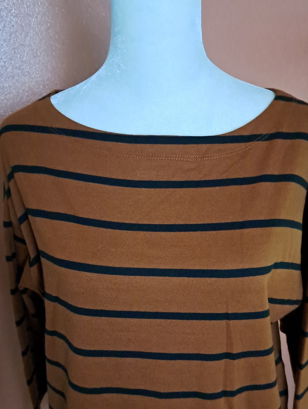 Old Navy Brown and Black Striped Boatneck Long-Sleeve Top